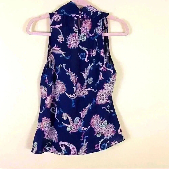 Laundry Shelly Segal Navy Paisley Loose Neck Sleeveless Top Blouse Size S - Picture 8 of 12